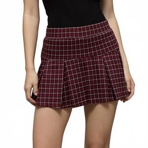 AE It Knit Low-Rise Pleated Plaid Skort American Eagle NWT Burgundy Medium Long